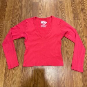 Big Bud Press - XS Long Sleeve V Neck Crop Tee HOT PINK